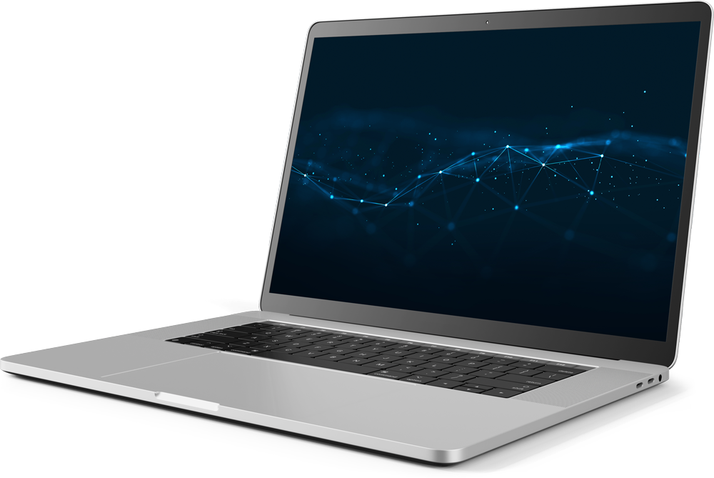 Moderner Laptop mit einem digitalen Spinnennetz als Hintergrundbild
